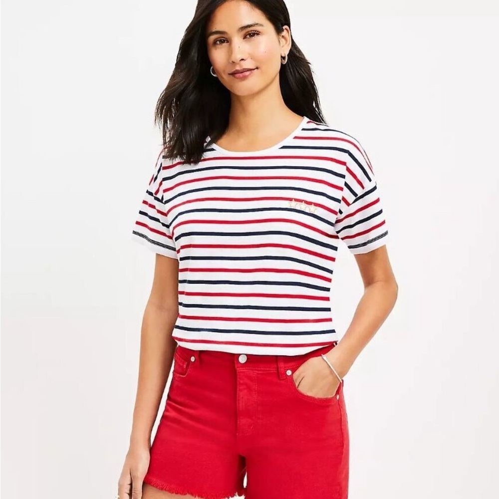LOFT Red and Blue Fitted Jean Shorts